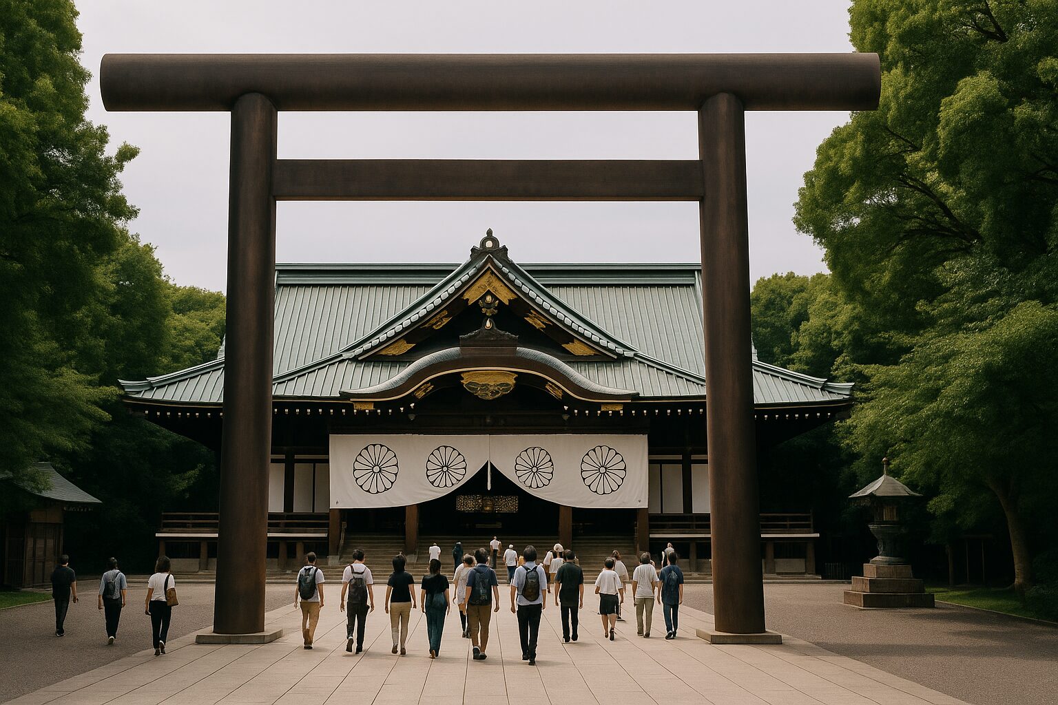 靖国神社を参拝する人々と