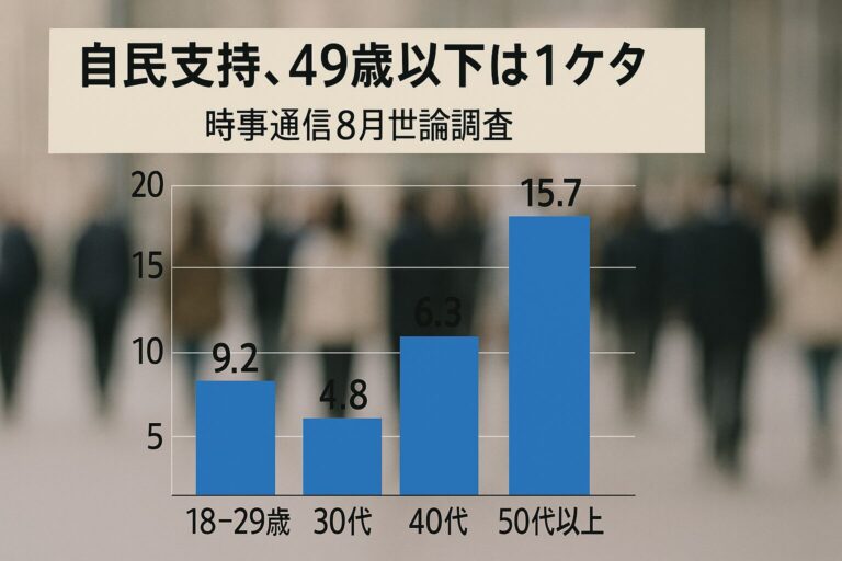 なぜ今、自民支持率が49歳以下で1ケタに？2025年8月時事通信世論調査が示す“世代間ギャップ”とは